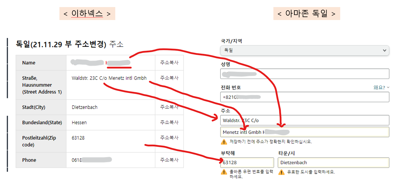 독일 아마존 주소 – 배송대행지 이하넥스